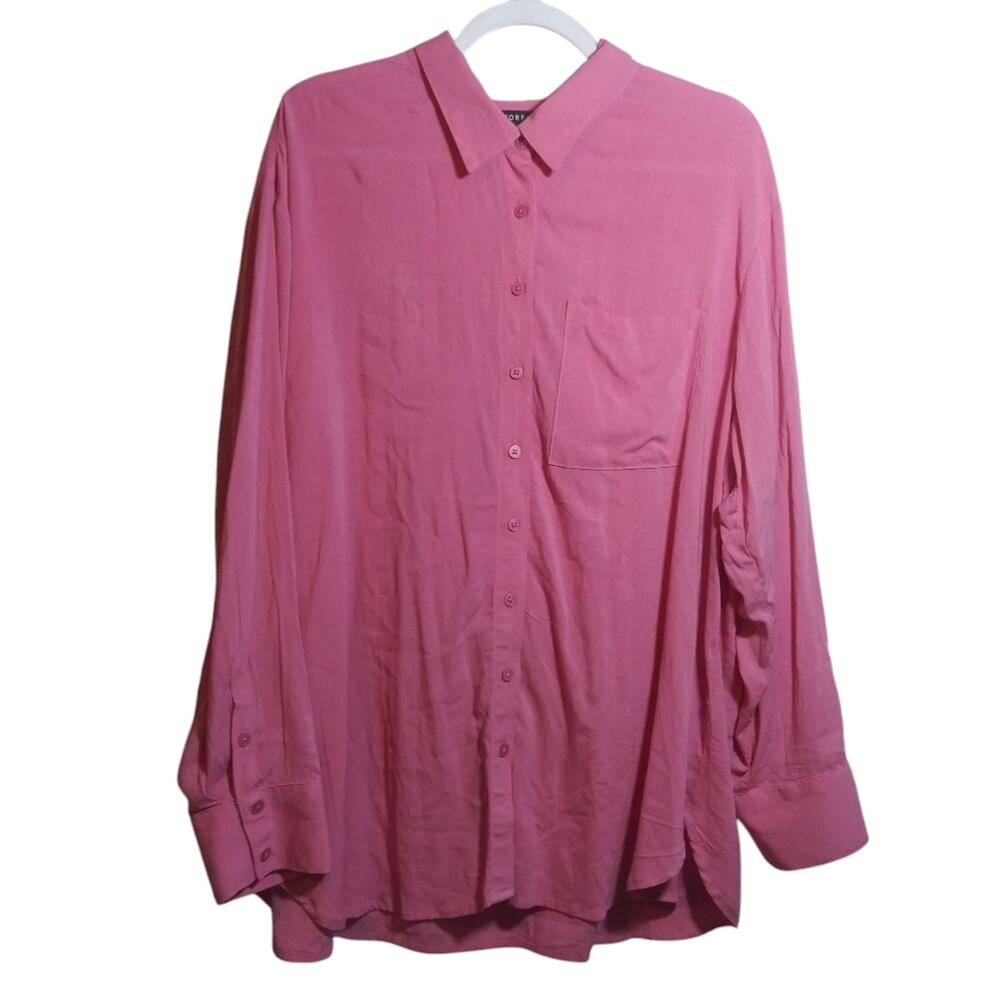 Torrid Chateau Rose Drop Shoulder Button-Front Shirt Simple Solid Casual Sz 1X